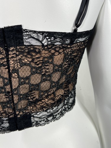 Vtg NEW GUCCI GG MONOGRAM LACE BRA TOP L - Picture 5 of 11