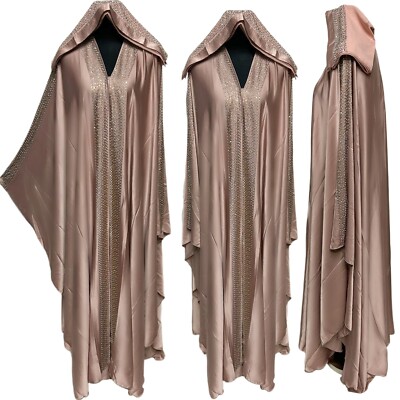 Luxury Women Satin Stone Works Abaya Jalabiya Arab Long Dress