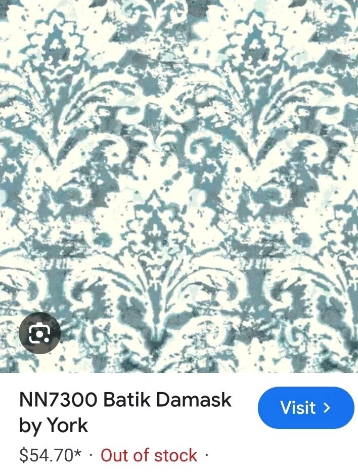 York Wallcoverings NN7300 BATIK DAMASK Wallpaper, Blue & White. One Double Roll