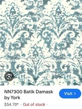 York Wallcoverings NN7300 BATIK DAMASK Wallpaper, Blue & White. One Double Roll