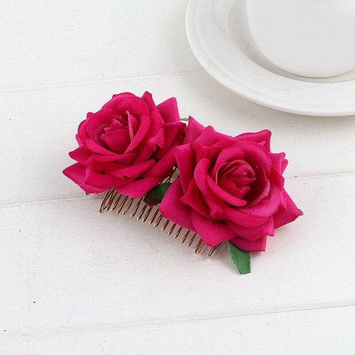 Women Double Artificial Rose Flower Hair Clip Fork Comb Wedding Bridal Hairpin - Picture 17 of 36