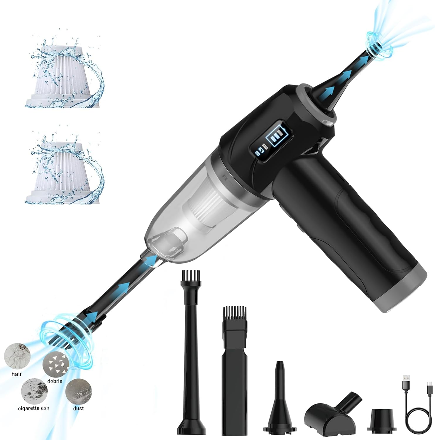 Cordless Car Vacuum Cleaner, 3 Gears High Power Handheld Vacuum&Air Duster, 1500