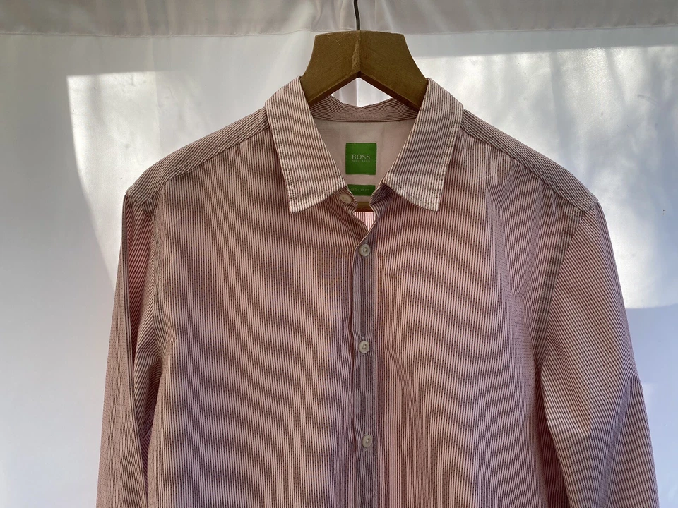 Hugo Boss Green Label Men Casual Shirt Slim Fit Striped Cotton size Large - Image 2 of 4