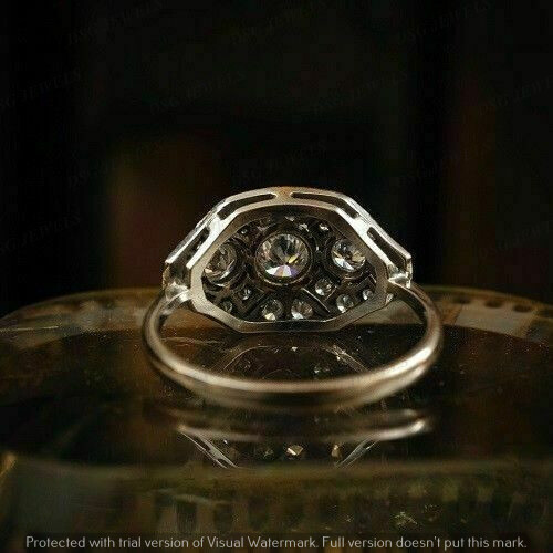 Real 925 Sterling Silver 2.0Ct Bezel Moissanite Art Deco Vintage Engagement Ring - Picture 5 of 7