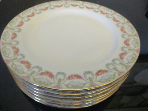 Set 6 Antique Jean Pouyat JP Limoges Garland Roses Gold Gilt Luncheon Plates!