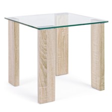 TAVOLINO QUADRATO 55X55 BASSO SALOTTO DIVANO DESIGN IN VETRO E LEGNO ARLEY