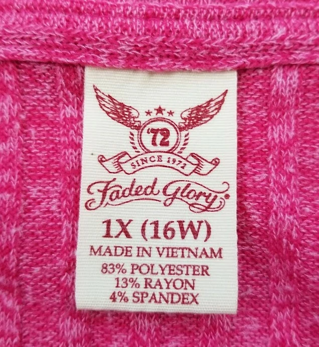 Top Faded Glory para mujer 1X Plus rosa acanalado cuello en V elástico manga 3/4 tejido informal Foto 4 de 4