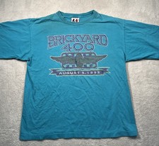 Vintage 90s Logo Athletic Brickyard 400 Tee XL Teal 1995 Thrashed Made in USA