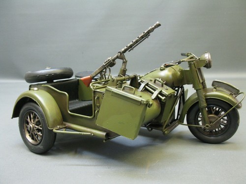 Modèle en Tôle Militaire Moto Modèle Avec Side-Car 35cm Aucun Tôle Jeu - Afbeelding 1 van 9