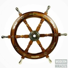 Antique Nautical Wooden Ship Steering Wheel New Brass Handle Wall Boat 24 Inch