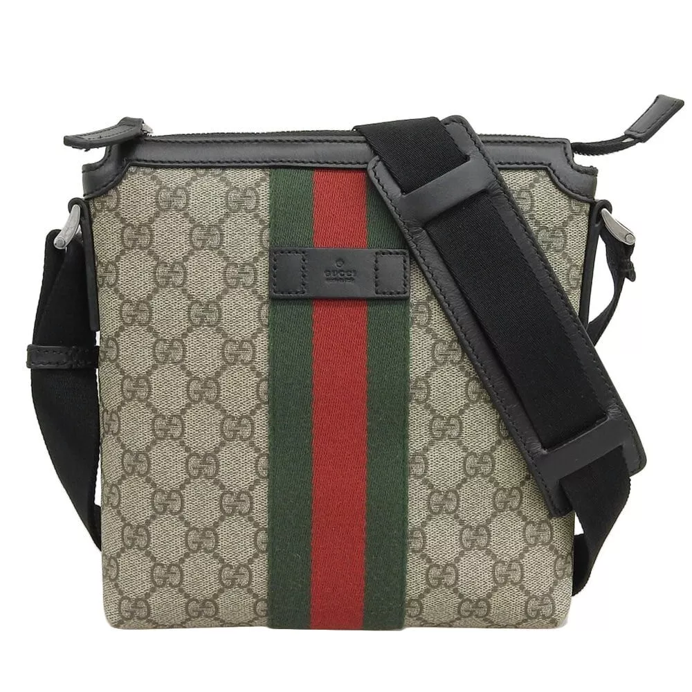 Sac bandoulière Gucci GG Supreme Sherry Line Messenger beige noir toile cuir
