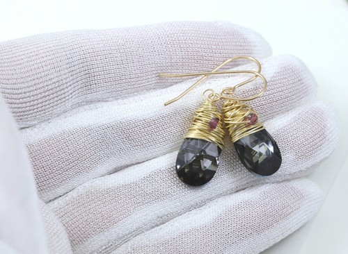 Spyglass Designs Earrings made w/ Crystal Black Silver 14k Solid Gold Wrap - Picture 17 of 18