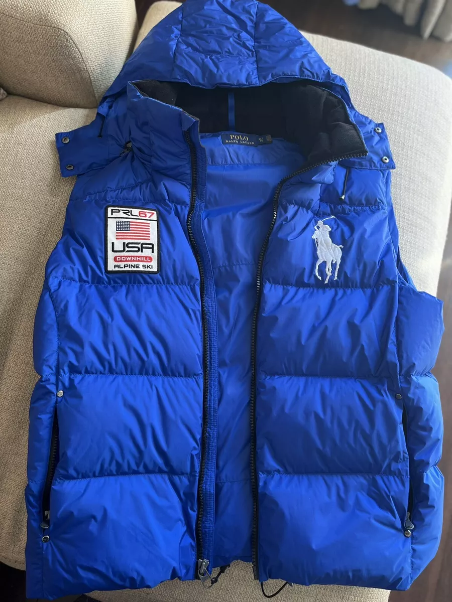 Polo Ralph Lauren Big Pony Royal Blue Puffer Down Filled Vest Hooded XL