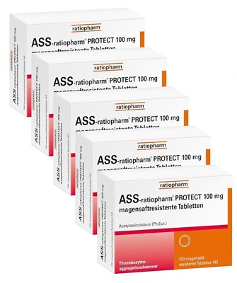 5x ASS-ratiopharm PROTECT 100mg  100 magensaftresistente Tabletten PZN: 15577596