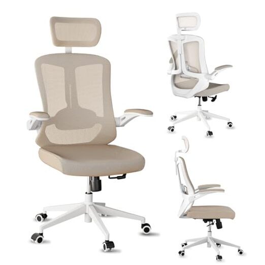 Home Desk Office Executive Chair,Ergonomic Comfy Mesh Chair,High Back Beige