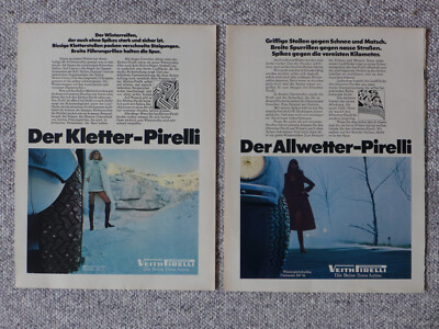 2 Seiten Original Werbungen Autoreifen PIRELLI 60er/70er Jahre (Reklame)