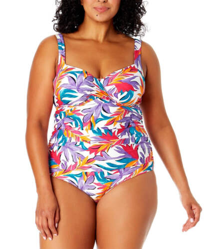 Anne Cole Plus Size Printed Shirred One-Piece Swimsuit UB9 522 - Picture 4 of 4