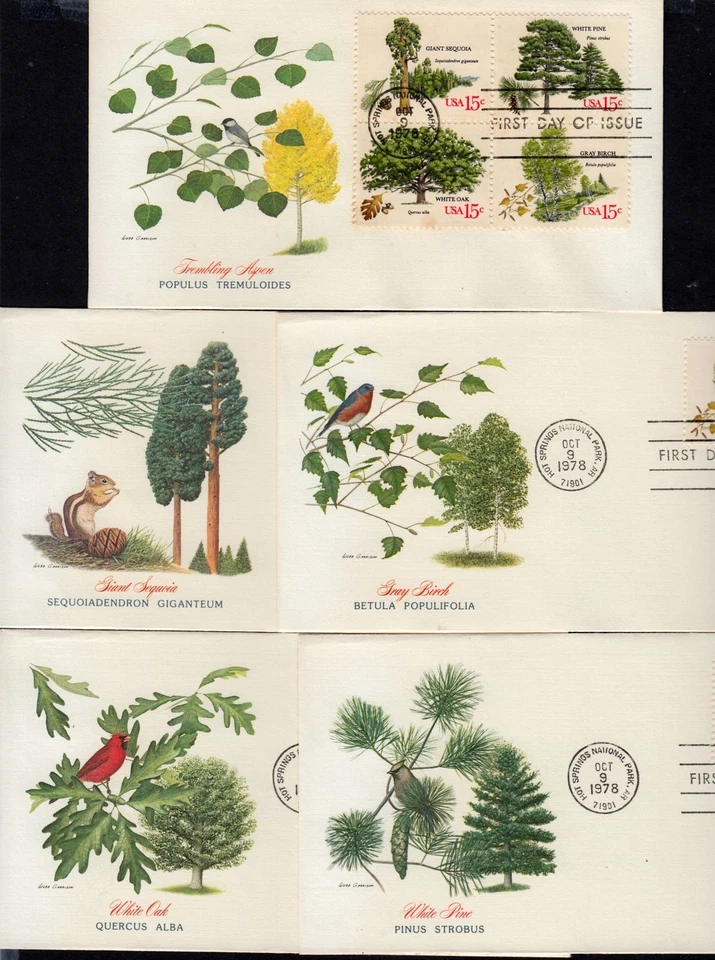 1978 American Trees Sc 1764-7 1767a premium Fleetwood set of 5 FDCs 4 designs - Image 2 of 3