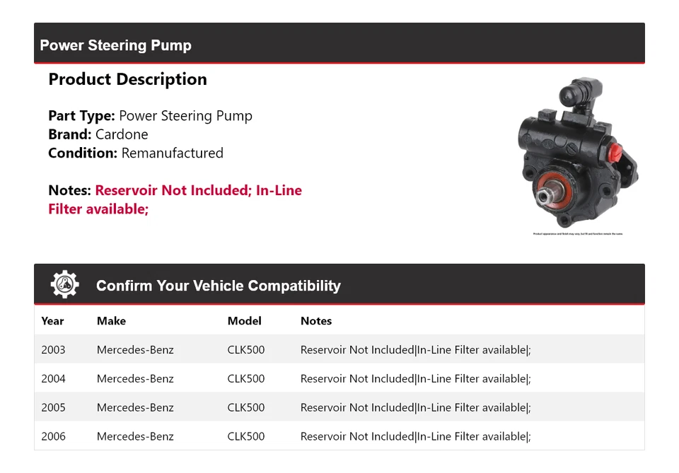 For 2003-2006 Mercedes-Benz CLK500 Power Steering Pump Cardone 2004 2005 - Image 2 of 4