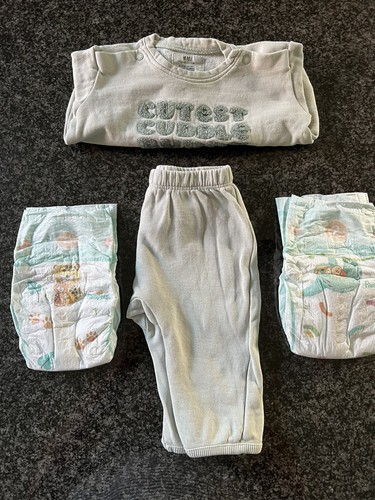 2er Set H & M 1 Hose + 1 Pullover Pulli mint Gr. 56 + 2 Pampers Gr. 2 - Bild 2 von 3