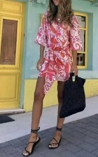ZARA Pink Floral Satin Dress SMALL Suit UK 8 NEW