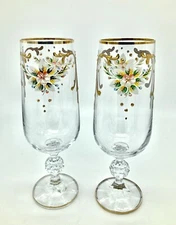 Bohemian Gold Gilted Hand Painted Champagne Wine Glasses Set Of 2 Wedding