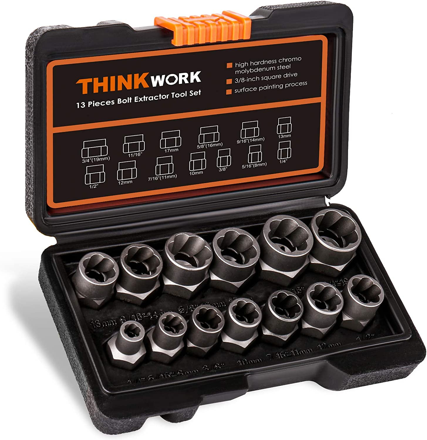 Bolt Extractor Set - 13+1 Pc Impact Socket Set for Rusted & Rounded Bolts, Nuts