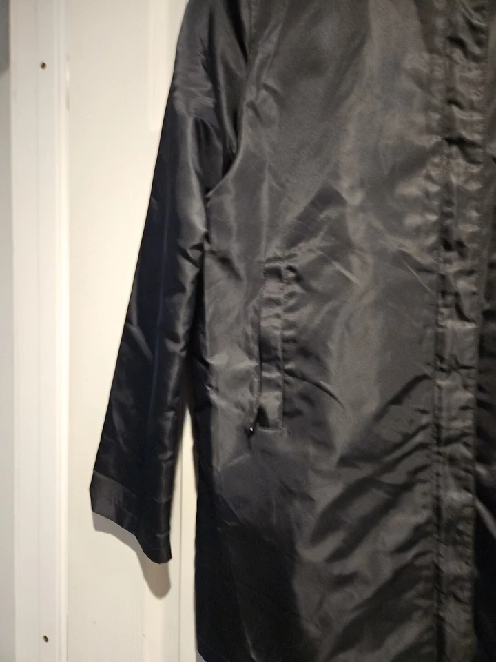 Abrigo de lluvia negro años 80 S Nine West nailon doble cremallera chaqueta utilitaria 2 bolsillos otoño Foto 3 de 4