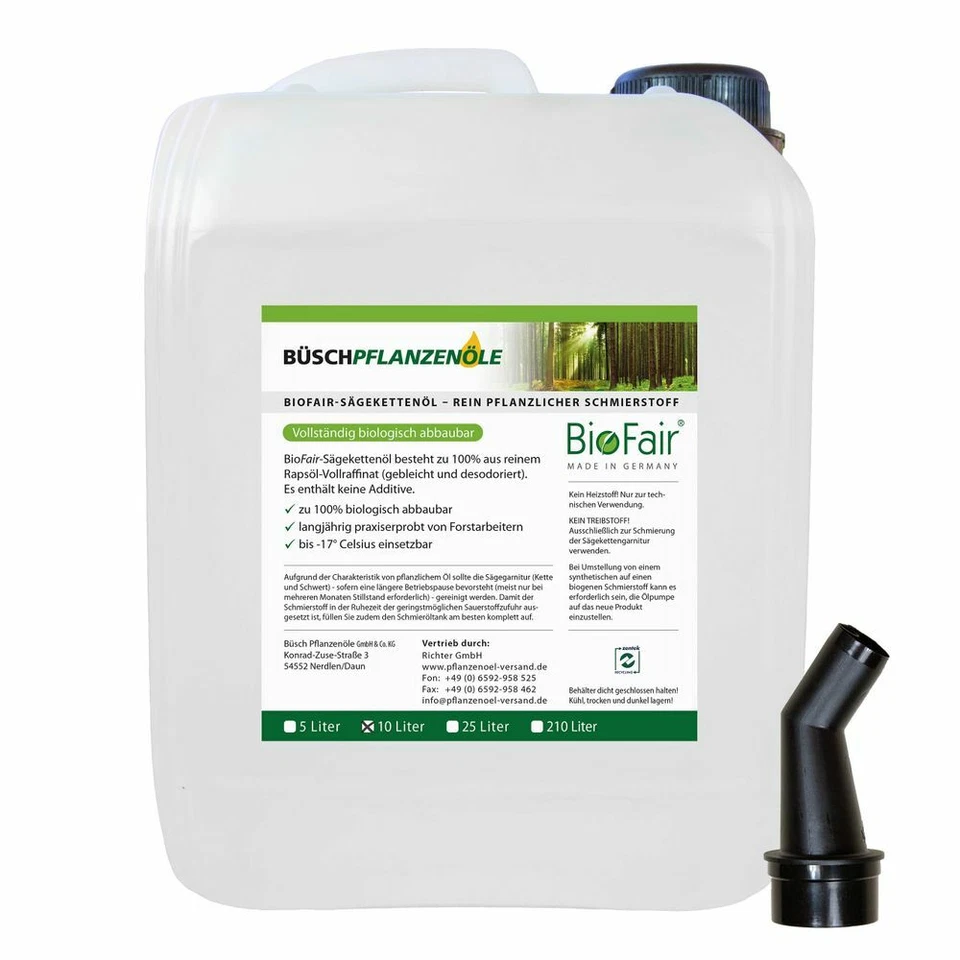 10L BioFair Sägekettenöl aus 100% reinem Rapsöl-Vollraffinat (1x10L)