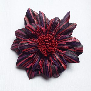 Leather Flower Brooch Red Pink Flower Broach Hair Pin Wedding
