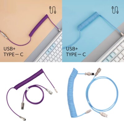 Coiled Type C USB Cable for Keyboards Aviation Connectors Keyboards Data Cable