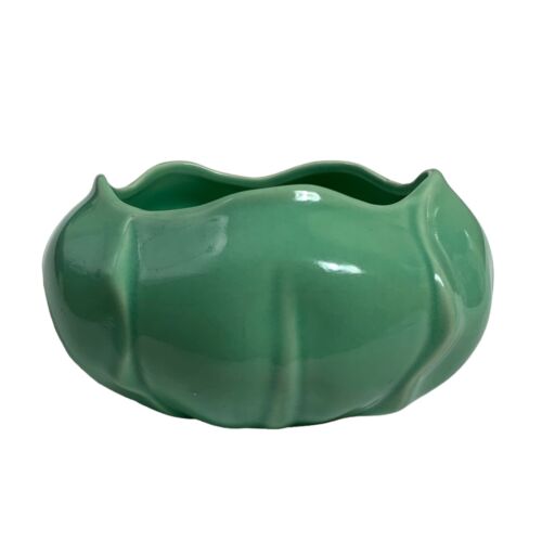 Vintage Keramik Pflanzgefäß Schüssel grün blau Jugendstil strukturiert gewelltes Design - Bild 1 von 7