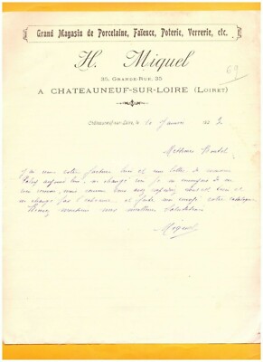 CHATEAUNEUF-sur-LOIRE (45) PORZELLAN STEINGUT KERAMIK GLAS ''H. MIQUEL'' 1923