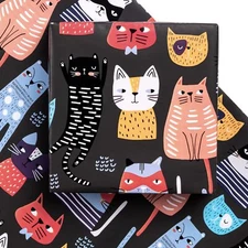 Birthday Wrapping Paper Sheet - 12 Sheets Adorable Cat Design Folded Flat for...