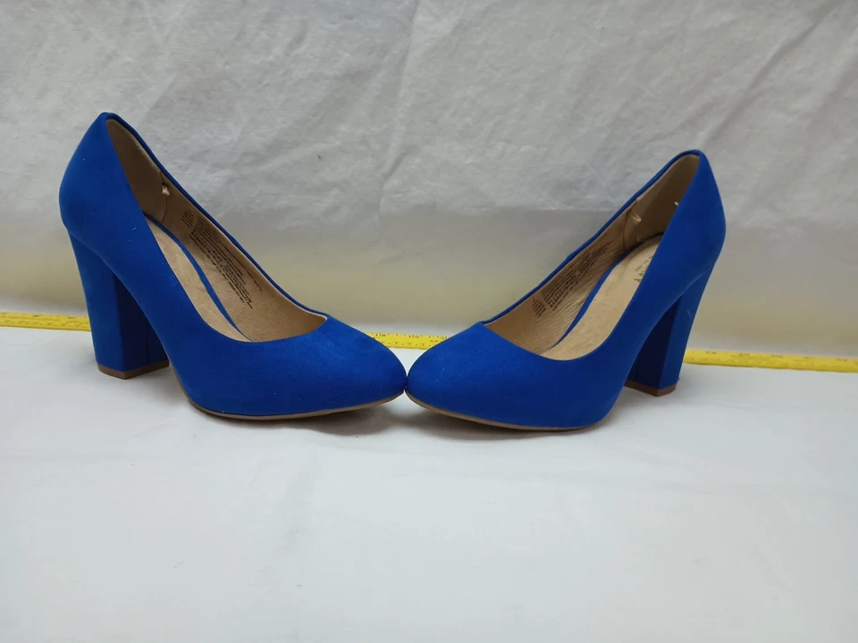 Sapatos femininos salto camurça azul marinho antigo tamanho 7 - Imagem 3 de 4