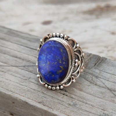 SILVER925 LAPIS LAZULI RING/シルバー/リング Handmade Lapis Lazuli Ring: Long Oval, 925 Sterling Silver