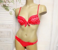 Roter Weißer Punkte Bikini Gepolsteter BH 70 A B Tanga Slip Rot Weiß XS S 34 36
