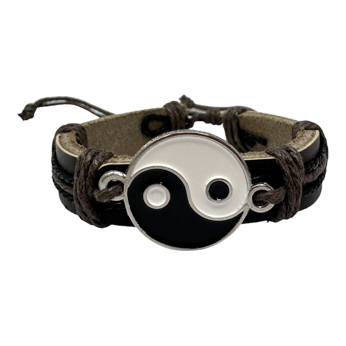 Bracelet Yin Yang COOLSTEELANDBEYOND - Cuir Trois Brins Homme Femme Réglable