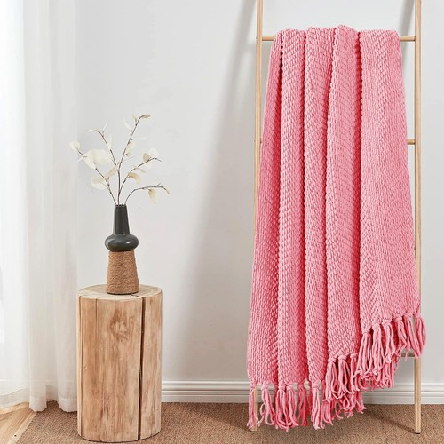 Boho Knitted Throw Blanket – Tweed Texture, Tassels, Lightweight Couch Bed Decor - Picture 250 of 337