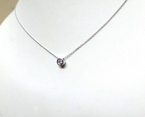 DIAMOND SOLITAIRE BEZEL SET NECKLACE 14K WHITE GOLD 0.10 CT SI1 Clarity G COLOR - 第 3/3 張圖片