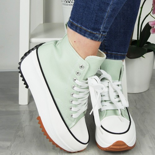 Damen Canvas Damen Turnschuhe rutschfeste Sohle Plateau Schnürschuhe Freizeit Turnschuhe Schuhe - Bild 63 von 65