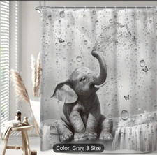African Elephant Shower Curtain Funny Elephant Taking Shower - w60xh72