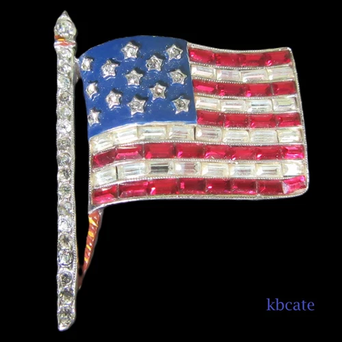 VTG Trifari Alfred Philippe Patriotic 13 Star American Flag Brooch Pin WWII