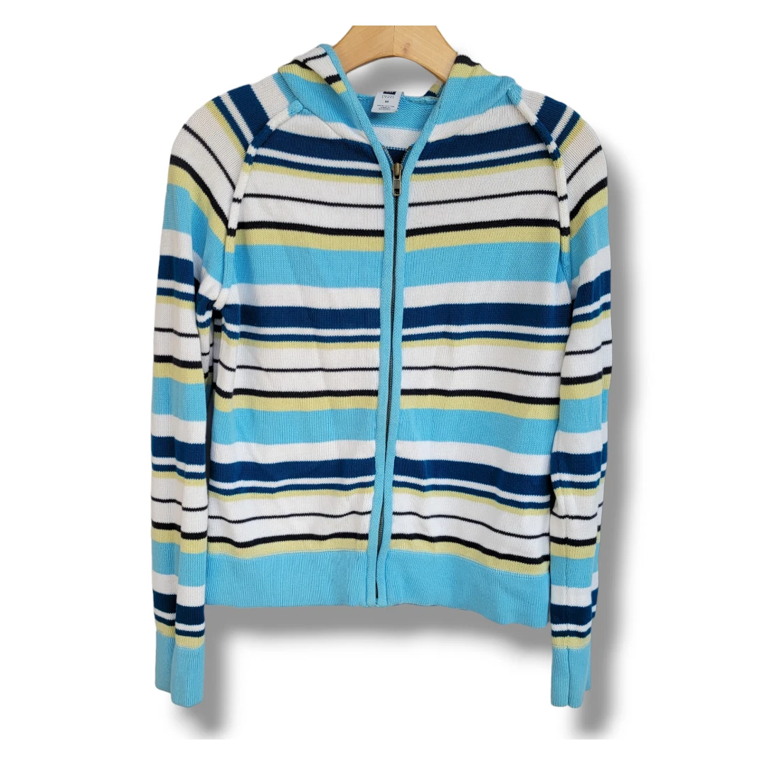 GAP factory store girls blue striped zip up Hooded Sweater