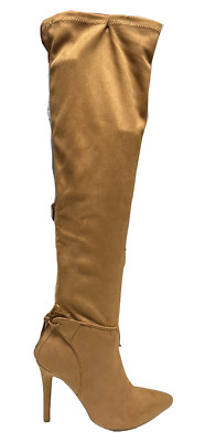 Qupid Milia-111X Stiletto Heel Pointy Toe Knee-High Stretch Boots