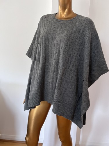 RALPH LAUREN PONCHO WOOL CASHMERE CAPE,ELEGANT/CHIC GREY KNIT S - Picture 3 of 15