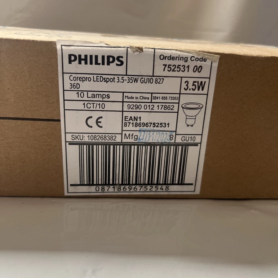 10 X Philips CorePro LED GU10 827 36D Non-Dim 35W 2700K Box Of 10 Lamps - Image 2 of 4