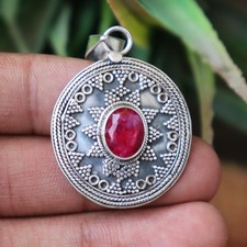 Pink Ruby Pendant Women Charm: Warm Tone Gemstone - Genuine Ruby, Classic