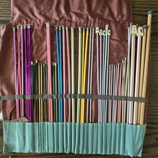 Knitting needles lot used with fabric storage holder