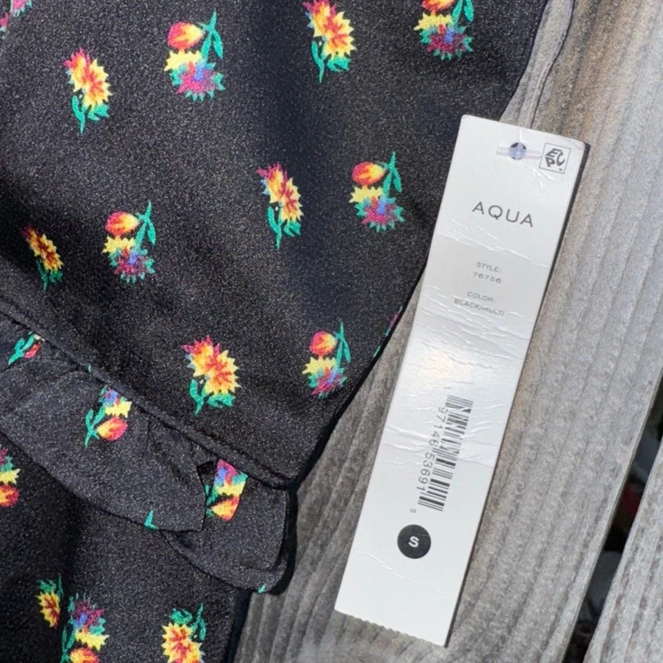 Aqua черный цветочный оборки Sweetheart без рукавов широкие ноги комбинезон размер маленький - Изображение 4 из 4